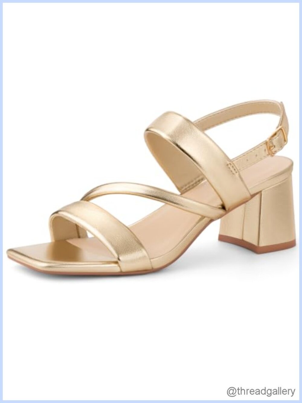 Women's Block Heel Sandals Square Toe Ankle Strap Buckle Closure PU